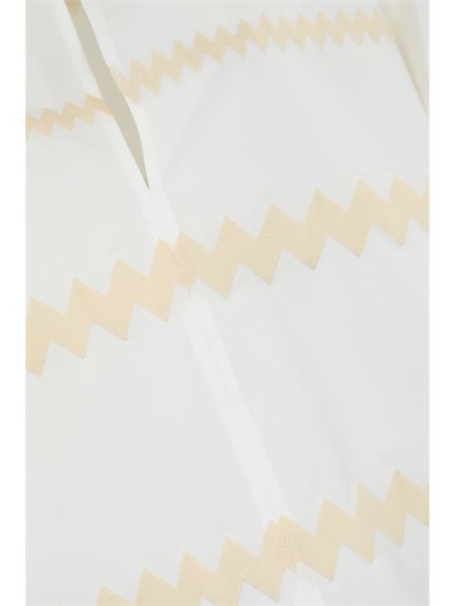 Abito midi in cotone con ricamo zig zag bianco/avena Liviana Conti | F5SK97ZIG-1